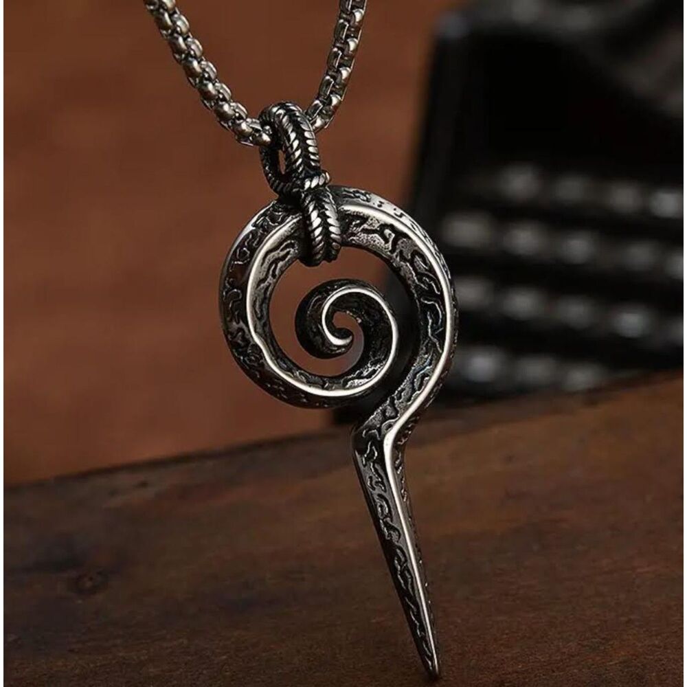 Nordic Silver 2" Serpent Pendant 24" Chain Stainless Steel Norse Retro Scepter - Picture 2 of 2
